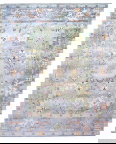 4X6 Green Oushak Machine Washable Area Rug