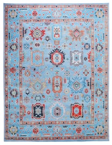 8X10 Modern Blue Oushak Machine Washable Area Rug
