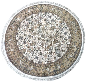 7X7 Estate Round Tabriz Hand-Knotted Wool Rug, Circa 1980