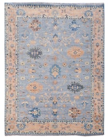9X12 Oushak Light-Blue Hand-Knotted Wool Area Rug