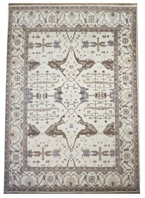12X18 Ivory Oushak Hand-Knotted Wool Area Rug