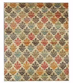 9X12 Modern Multicolored Hand-Knotted Silk Rug