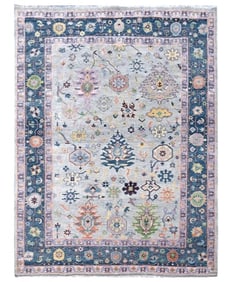 9X12 Oushak Blue Hand-Knotted Wool Area Rug