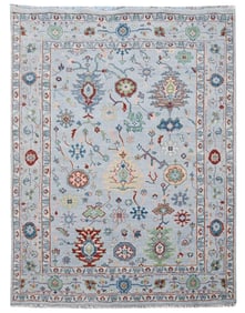 8X10 Oushak Light-Blue Hand-Knotted Wool Area Rug (8' x 10'2")