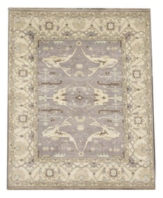 9X12 Gray Oushak Hand-Knotted Wool Rug