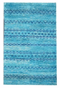5X8 Silk Modern Moroccan Hand-Knotted Aqua Rug