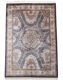 5X8 Pure Silk Tabriz Blue Hand-Tufted Area Rug 80 RAJ 1000 KPSI