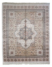8X10 Beige Hereke Tufted Pure Silk Area Rug, 1000 KPSI