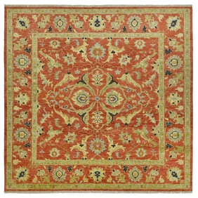 10X10 Square Heriz Hand-Knotted Wool Area Rug
