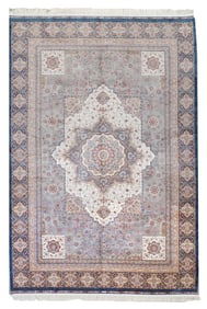 7X10 Gray Hereke Tufted Pure Silk Area Rug, 1000 KPSI