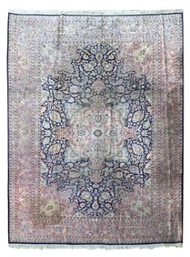 8X11 Estate Distressed Silk Kashmar Rug, Circa 1960