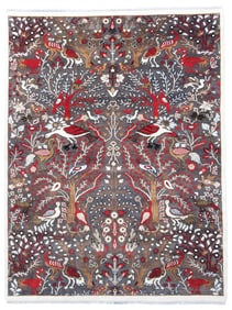 9X12 Brown Bird Design Hand-Knotted Wool Rug