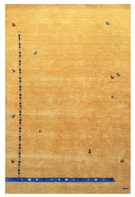 5X8 Gold Gabbeh Handmade Rug with Girl & Goat Design