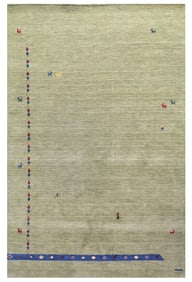 5X8 Green Gabbeh Handmade Rug with Girl & Goat Design