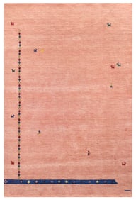 5X8 Pink Gabbeh Handmade Rug with Girl & Goat Design