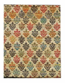 8X10 Modern Multicolored Hand-Knotted Silk Rug