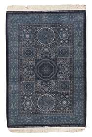 4X6 Blue Hereke Tufted Pure Silk Area Rug, 1000 KPSI