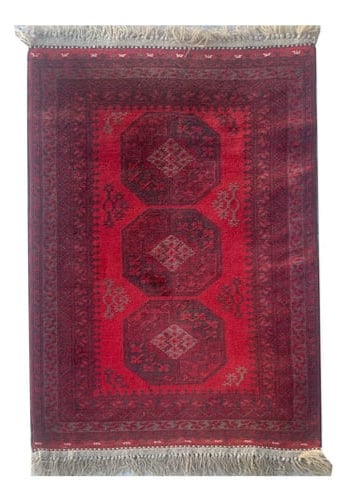 3X4 Estate Afghan Khal Mohamadi Rug, Circa: Hand-knotted wool pile on a cotton foundation. Circa 1990 Dimensions: 2'9" x 4'4" Origin: Afghanistan Condition: Excellent for its age Field Color: Red Border Color: Gray Accent Colors: Black, Ivory S