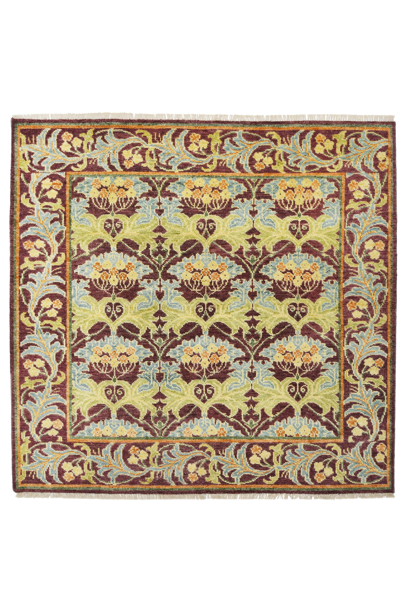 8X8 Square Burgundy William Morris Inspired Rug (1 of 5)