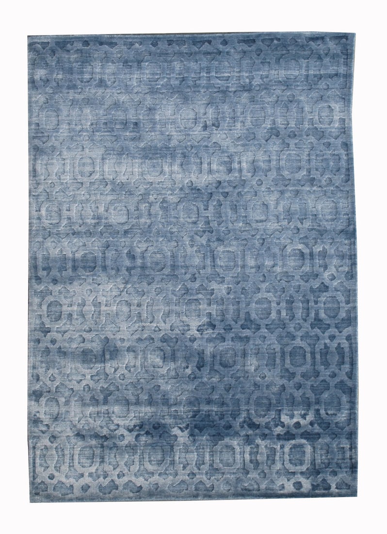 4X6 Silk Modern Handmade High-Low Area Rug: Handmade, high-low silk pile on a cotton foundation. Dimensions: 4'2" x 5'10" Origin: India Field Color: Blue SKU: 80.207-03.24.21-4X6-15-AK184-EAM