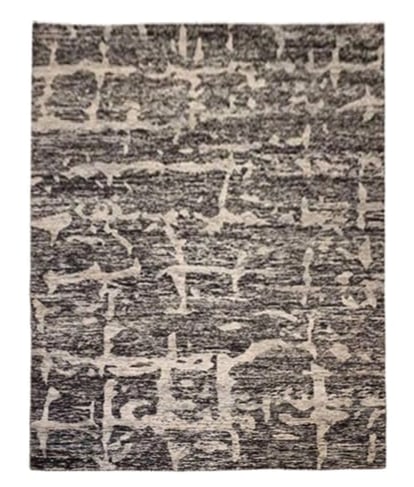 8X10 Modern Bamboo Silk Area Rug: Hand-knotted bamboo silk pile on a cotton foundation. Dimensions: 8'1" x 9'9" Origin: India Field Color: Black Accent Color: Ivory, Gray SKU: 38.15370-6.10.15-8X10-64-J164-FEAT
