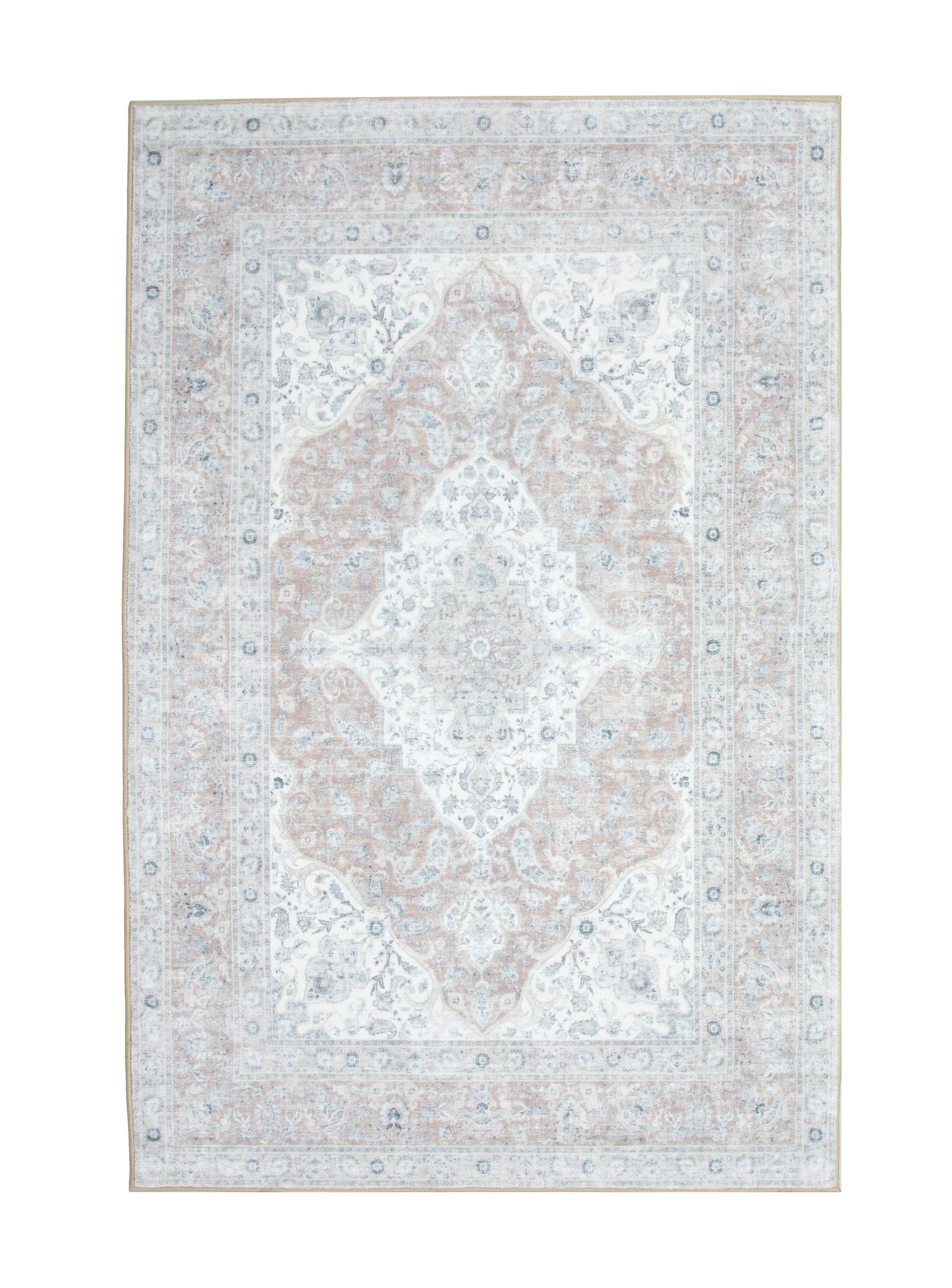 3X5 Tabriz Premium 1/4" Pile Ultra Soft Rug with Non-Slip & Padded Backing: Premium ultra soft 1/4" pile with non-slip padded backing. 3X5 New Origin: China Field Color: Ivory Border Color: Tan Accent Colors: Gray, Beige, Pale Red, Pale Blue Tufted art silk pile on a non-slip