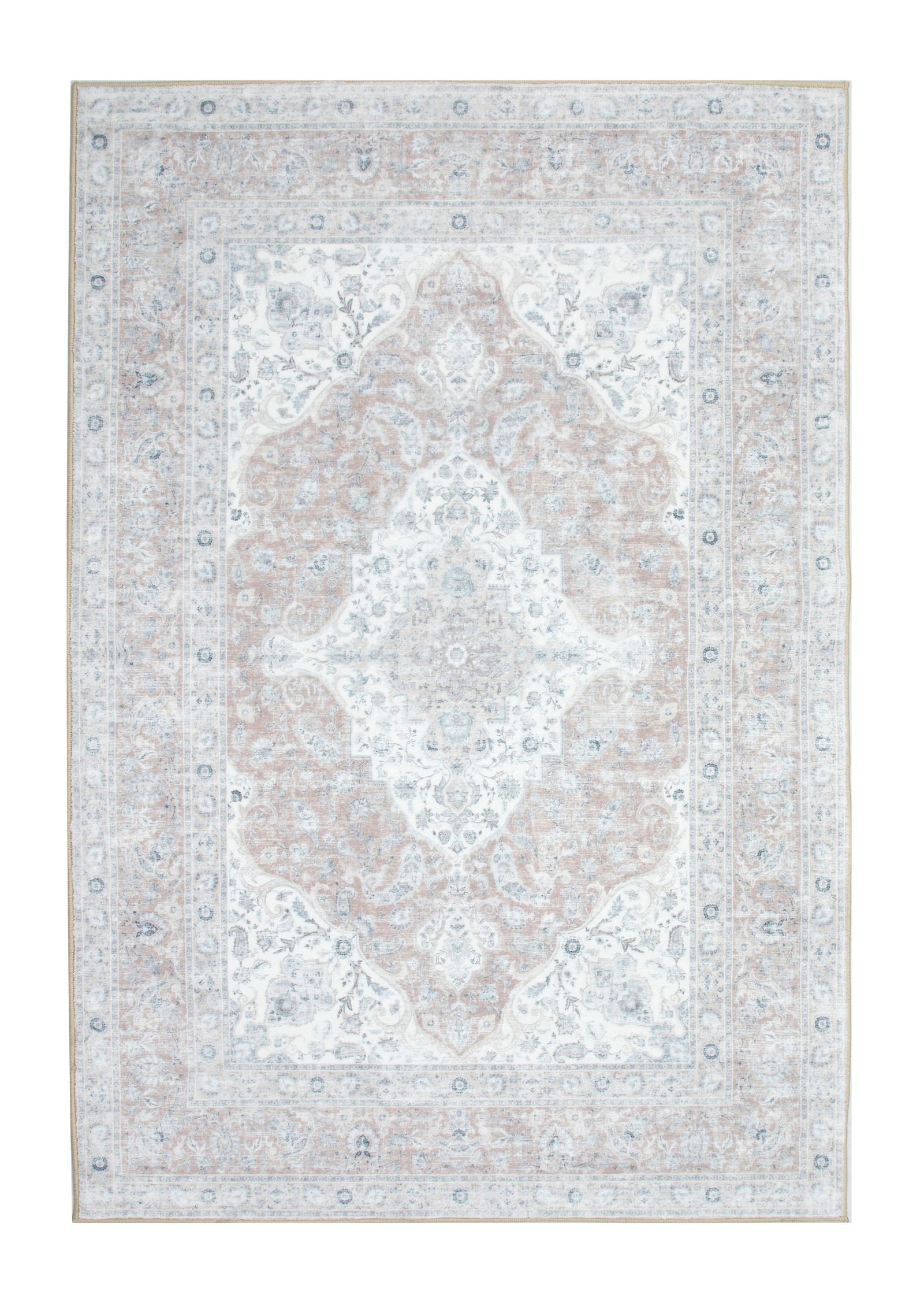 4X6 Tabriz Premium 1/4" Pile Ultra Soft Rug with Non-Slip & Padded Backing: Premium ultra soft 1/4" pile with non-slip padded backing. 4X6 New Origin: China Field Color: Ivory Border Color: Tan Accent Colors: Gray, Beige, Pale Red, Pale Blue Tufted art silk pile on a non-slip