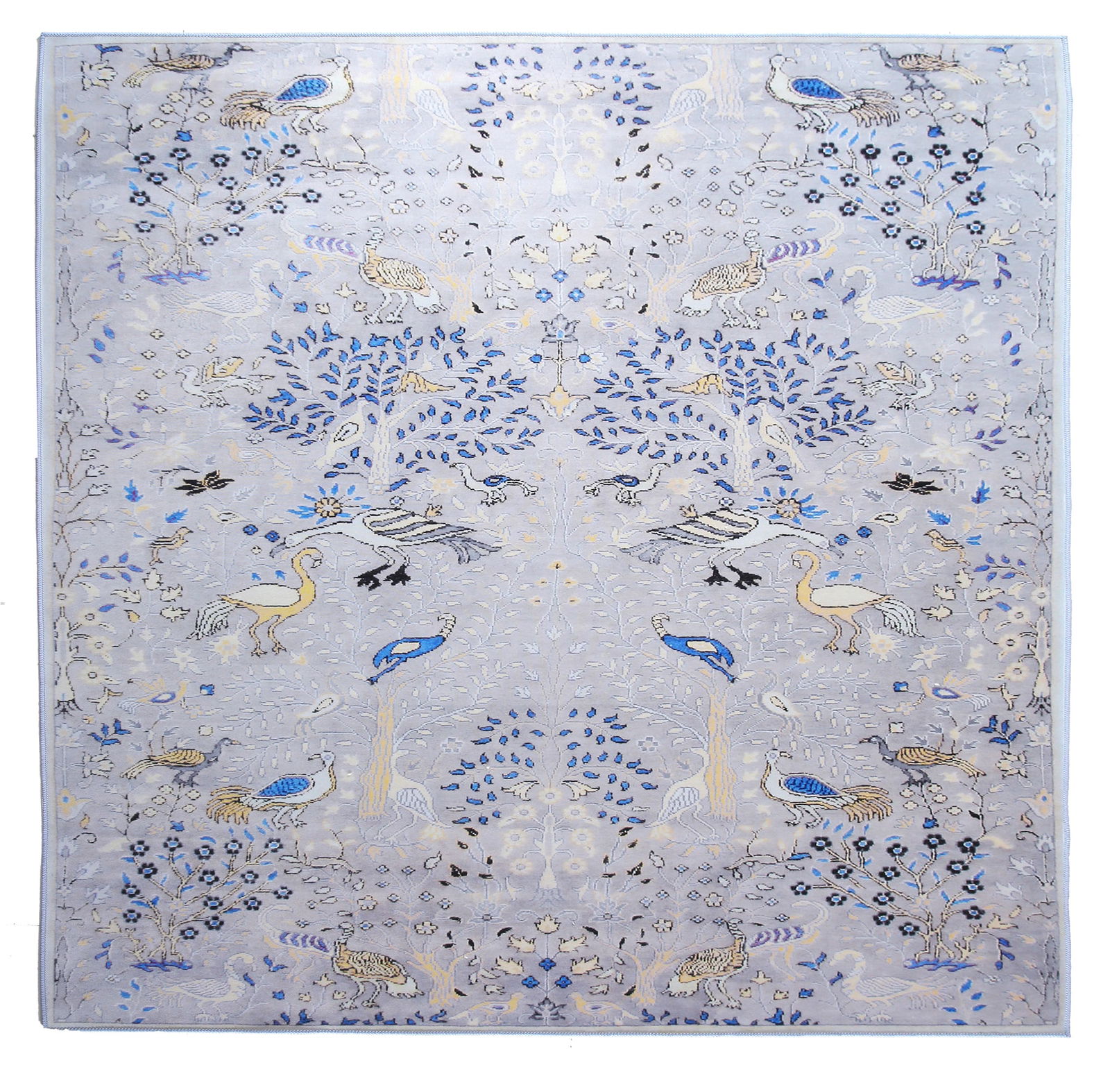 8X8 Square Modern Gray Bird Design Machine Washable Area Rug (1 of 3)