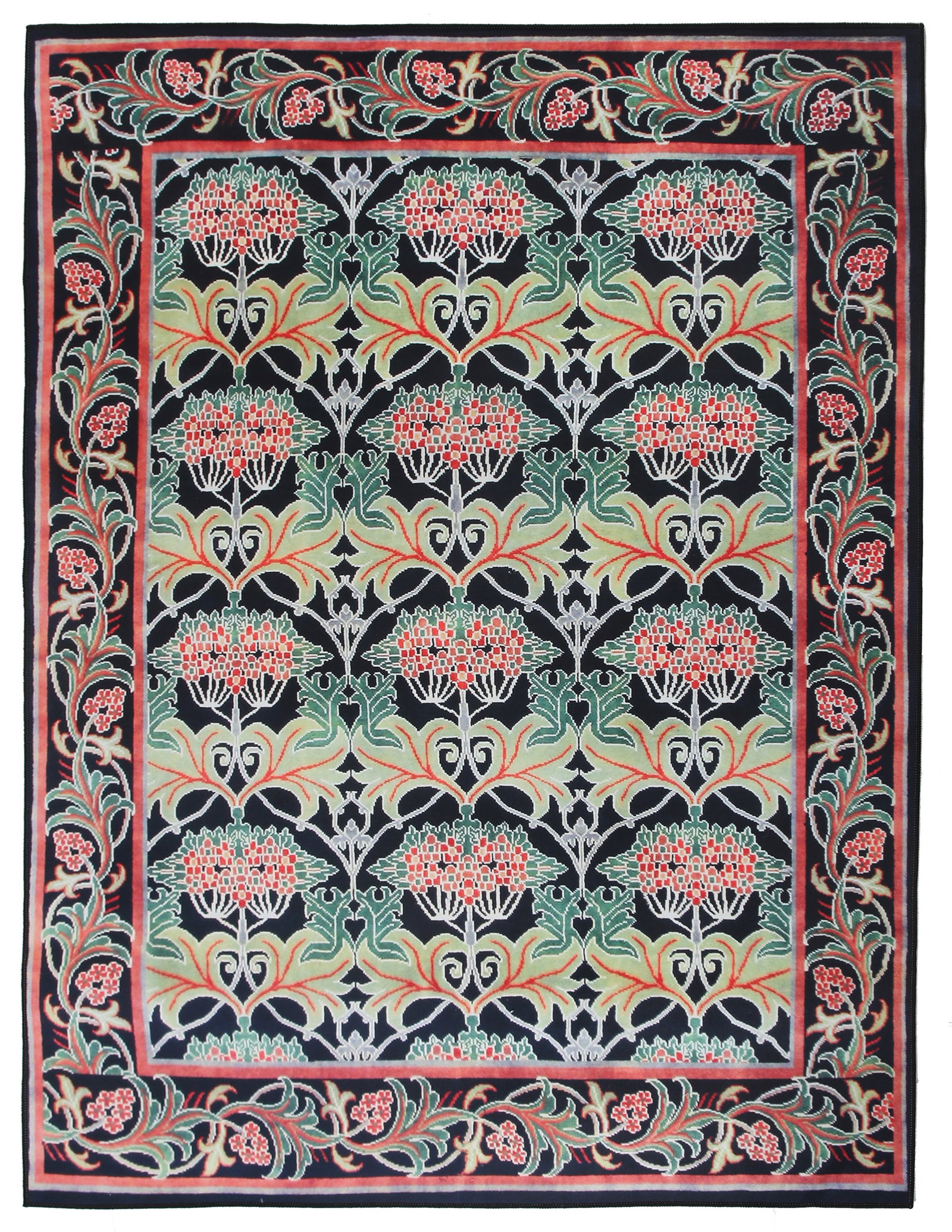 8X8 Square Black William Morris Inspired Machine Washable Rug (1 of 4)