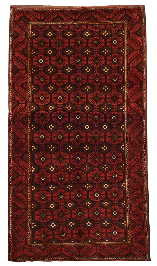 5X13 Antique Tribal Baluchi Gallery Runner, circa 1900: Hand-knotted, abrash wool pile on a cotton foundation. Circa 1900 Dimensions: 5'4" x 12'9" Origin: Iran Condition: Excellent Field Color: Cherry-Red Border Color: Cherry-Red Accent Colors: Black, Burg