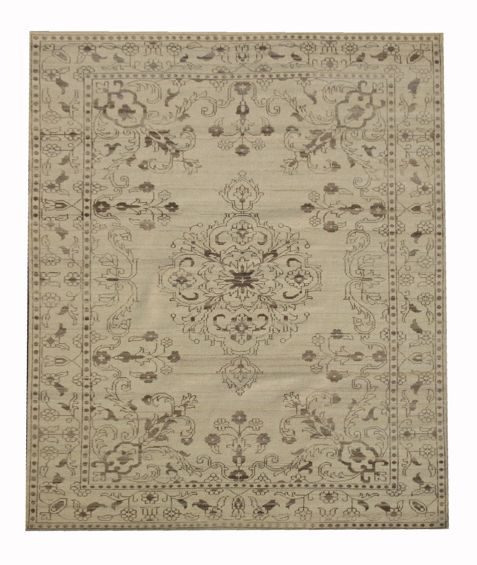10X13 Antiqued Distressed Zero Pile Tabriz Area Rug: Hand-knotted, wool zero pile on a cotton foundation. Dimensions: 10' x 12'11" Origin: India Field Color: Beige Border Color: Beige Accent Color: Brown SKU: 80.42-03.24.21-10X13-72-AK083-EAM