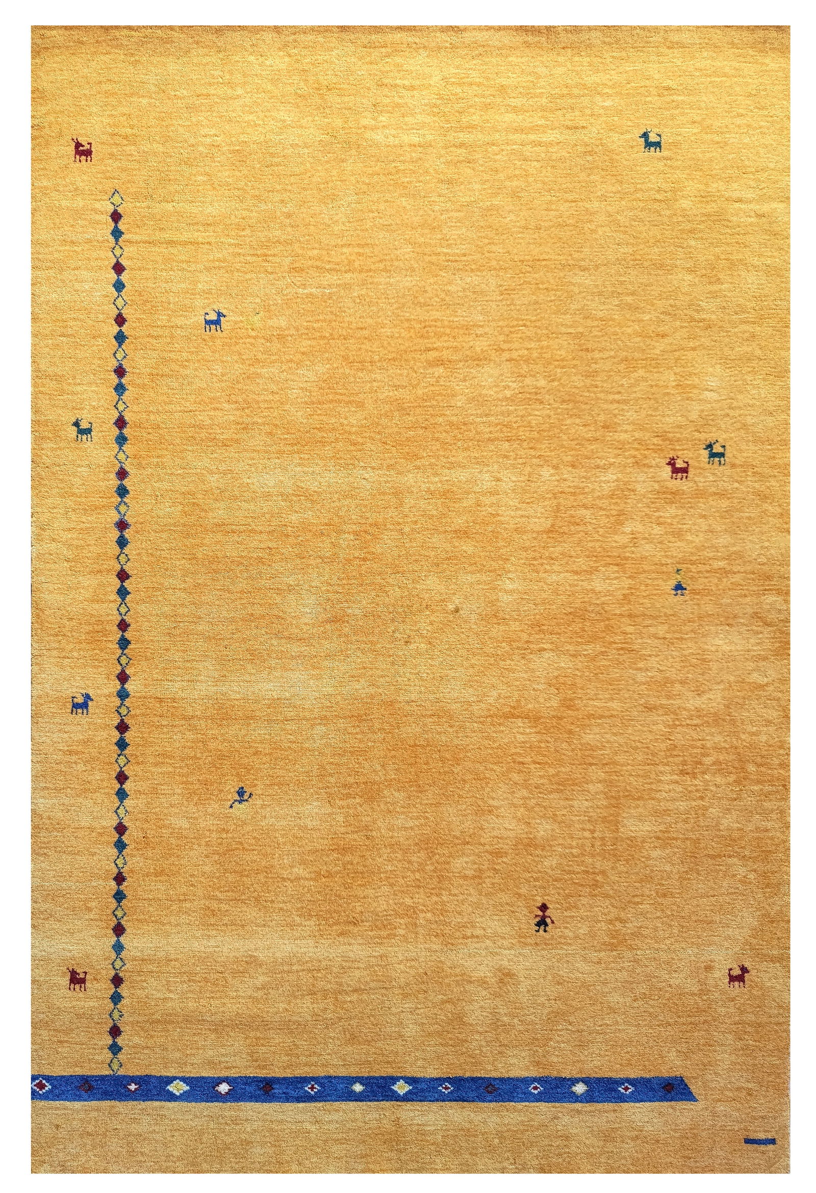 5X8 Gold Gabbeh Handmade Rug with Girl & Goat Design (1 of 6)