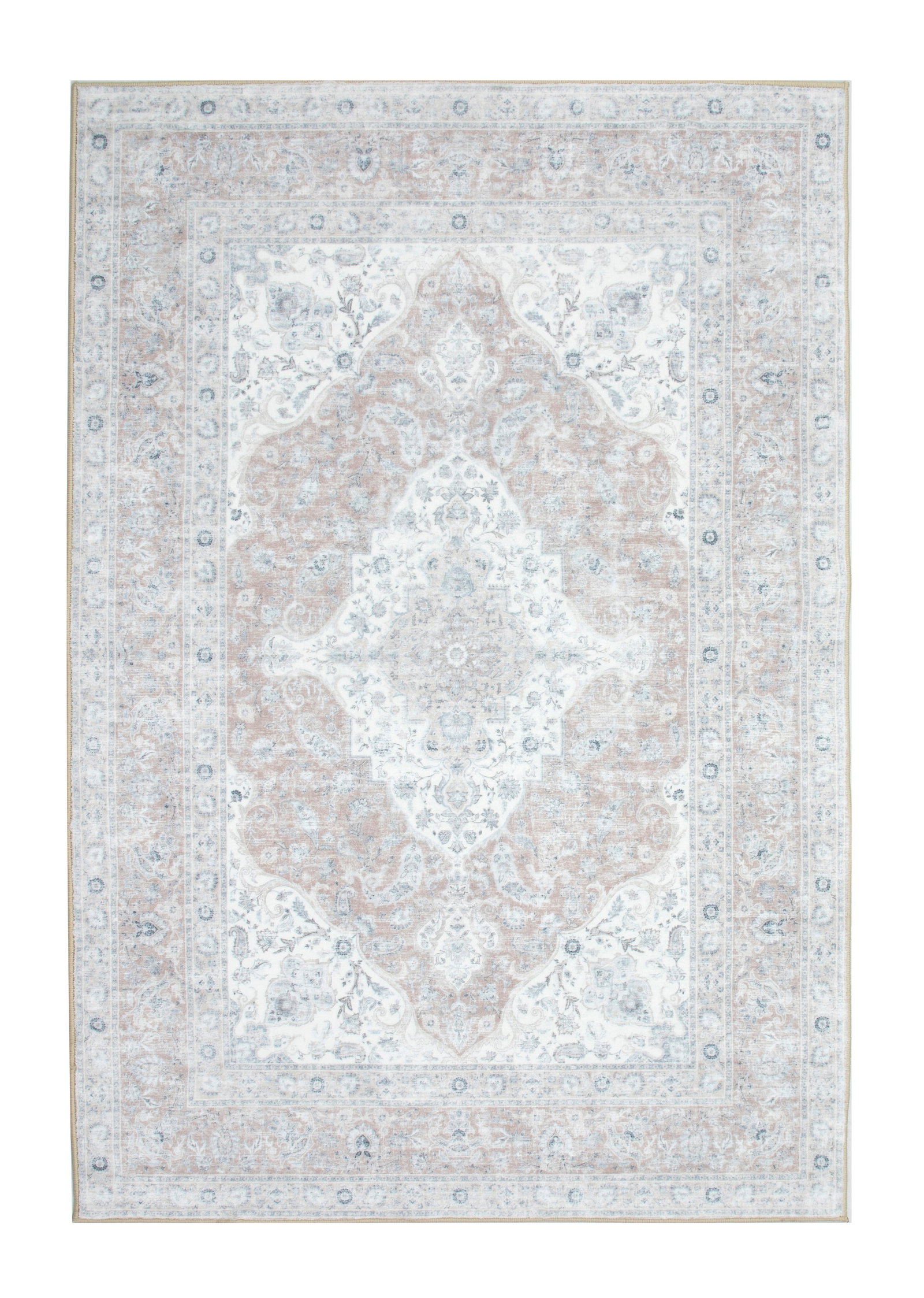 4X6 Tabriz Premium 1/4" Pile Ultra Soft Rug with Non-Slip & Padded Backing: Premium ultra soft 1/4" pile with non-slip padded backing. 4X6 New Origin: China Field Color: Ivory Border Color: Tan Accent Colors: Gray, Beige, Pale Red, Pale Blue Tufted art silk pile on a non-slip
