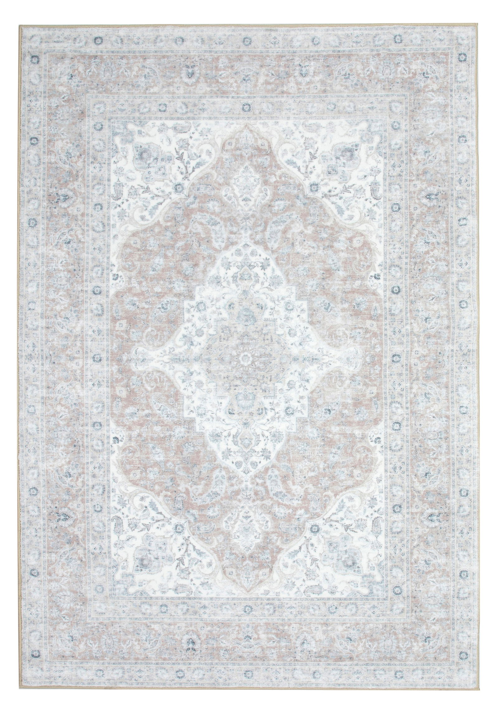 8X10 Tabriz Premium 1/4" Pile Ultra Soft Rug with Non-Slip & Padded Backing: Premium ultra soft 1/4" pile with non-slip padded backing. 8X10 New Origin: China Field Color: Ivory Border Color: Tan Accent Colors: Gray, Beige, Pale Red, Pale Blue Tufted art silk pile on a non-sli