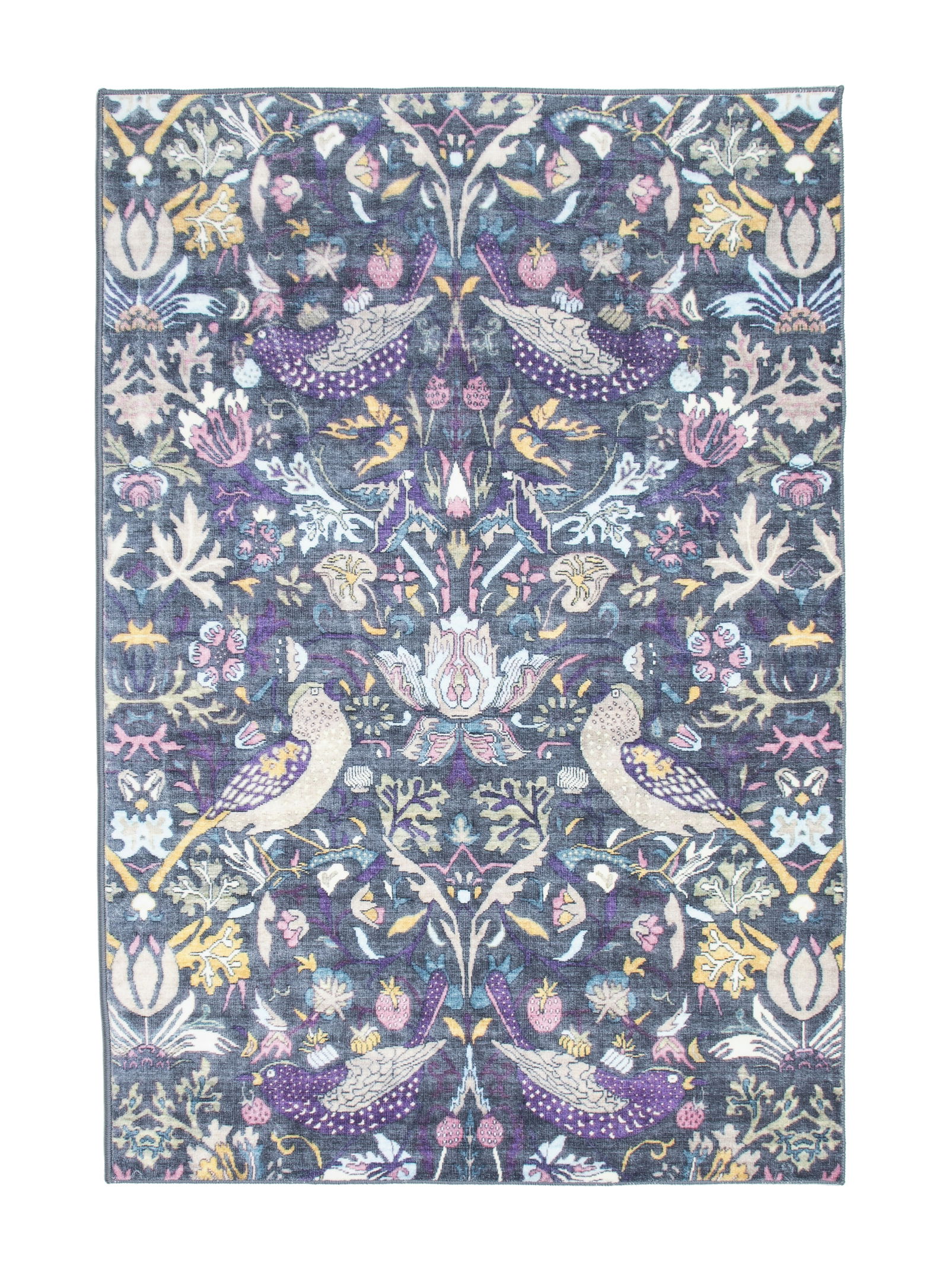 4X6 Gray William Morris Premium 1/4" Pile Ultra Soft Rug with Non-Slip & Padded Backing: Premium ultra soft 1/4" pile with non-slip padded backing. 4X6 New Origin: China Field Color: Gray Border Color: Gray Accent Colors: Pink, Purple, Blue, Ivory, Yellow, Tan Tufted art silk pile on a no