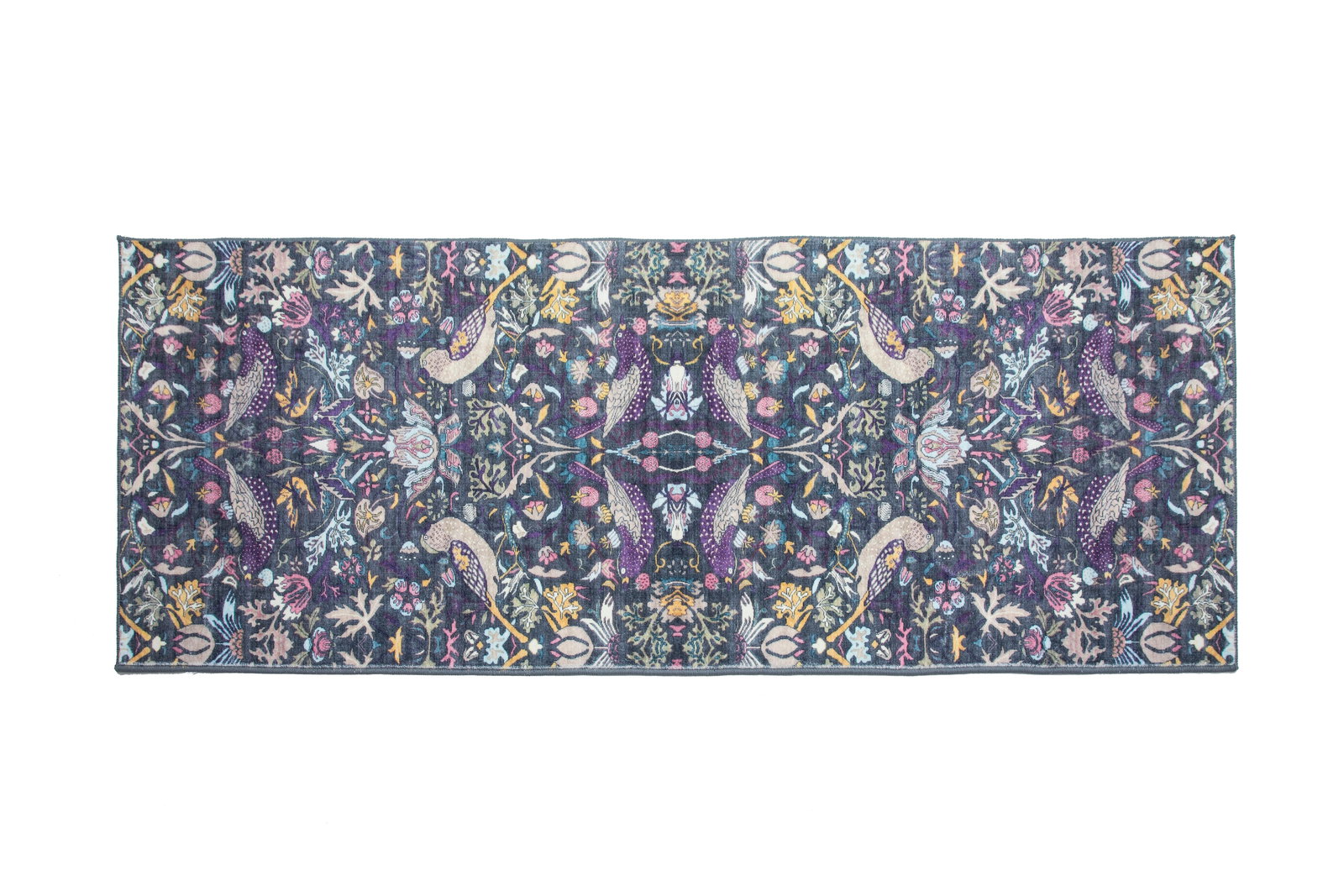 3X8 Gray William Morris Premium 1/4" Pile Ultra Soft Runner (2'6" x 8'): Premium ultra soft 1/4" pile with non-slip padded backing. 2'6" x 8' New Origin: China Field Color: Gray Border Color: Gray Accent Colors: Pink, Purple, Blue, Ivory, Yellow, Tan Tufted art silk pile o