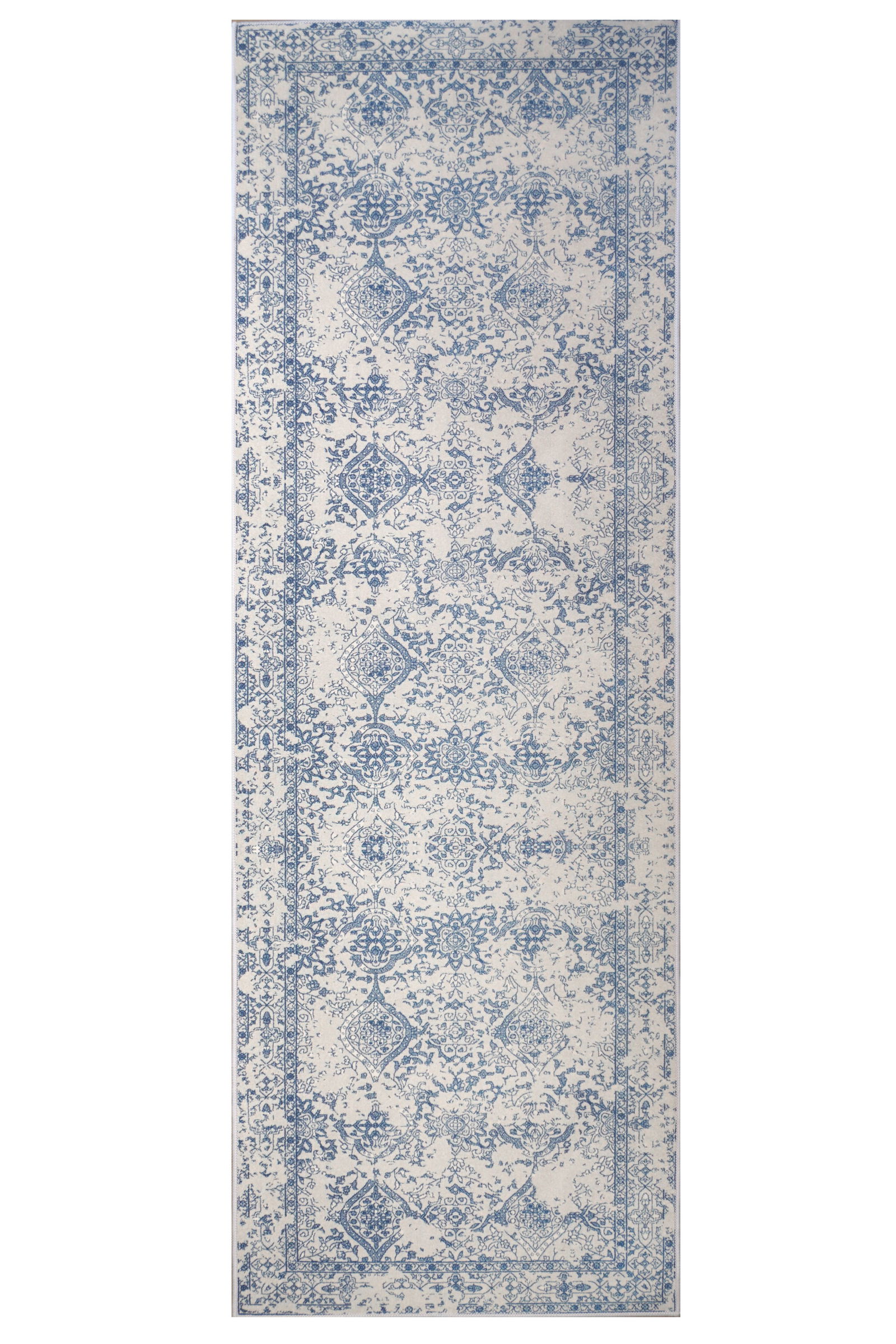 3X8 Modern Broken Design Machine Washable Rug (2'6" x 8'): Machine Washable Approximate Dimensions: 2'6" x 8' Origin: China Field Color: Ivory Border Color: Ivory Accent Colors: Blue SKU: 96.83-01.16.23-3X8-4-AN214