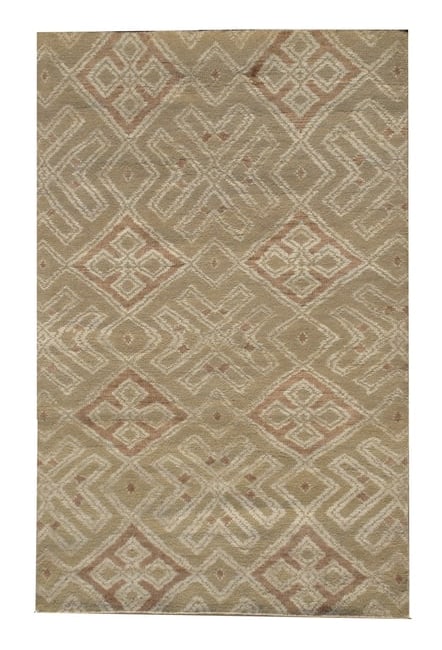 5X8 Modern Wool & Silk Hand-Knotted Area Rug: Hand-knotted wool and silk pile on a cotton foundation. Dimensions: 5' x 7'11" Origin: India Field Color: Camel-Brown Accent Colors: Ivory, Brown SKU: 71.30-08.14.20-5X8-27-AI193