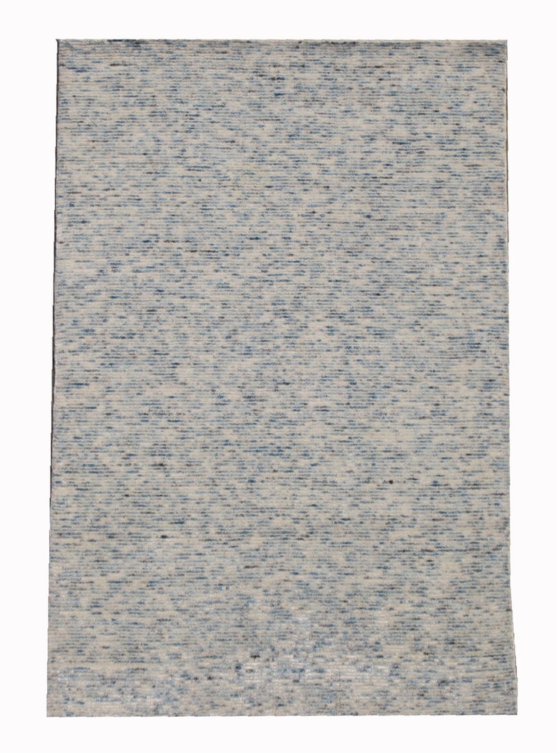 4X6 Silk Modern Handmade High-Low Area Rug: Handmade, high-low silk pile on a cotton foundation. Dimensions: 4' x 5'11" Origin: India Field Color: Multicolor Accent Colors: Ivory, Gray, Blue SKU: 80.162-03.24.21-4X6-14-AK155-EAM
