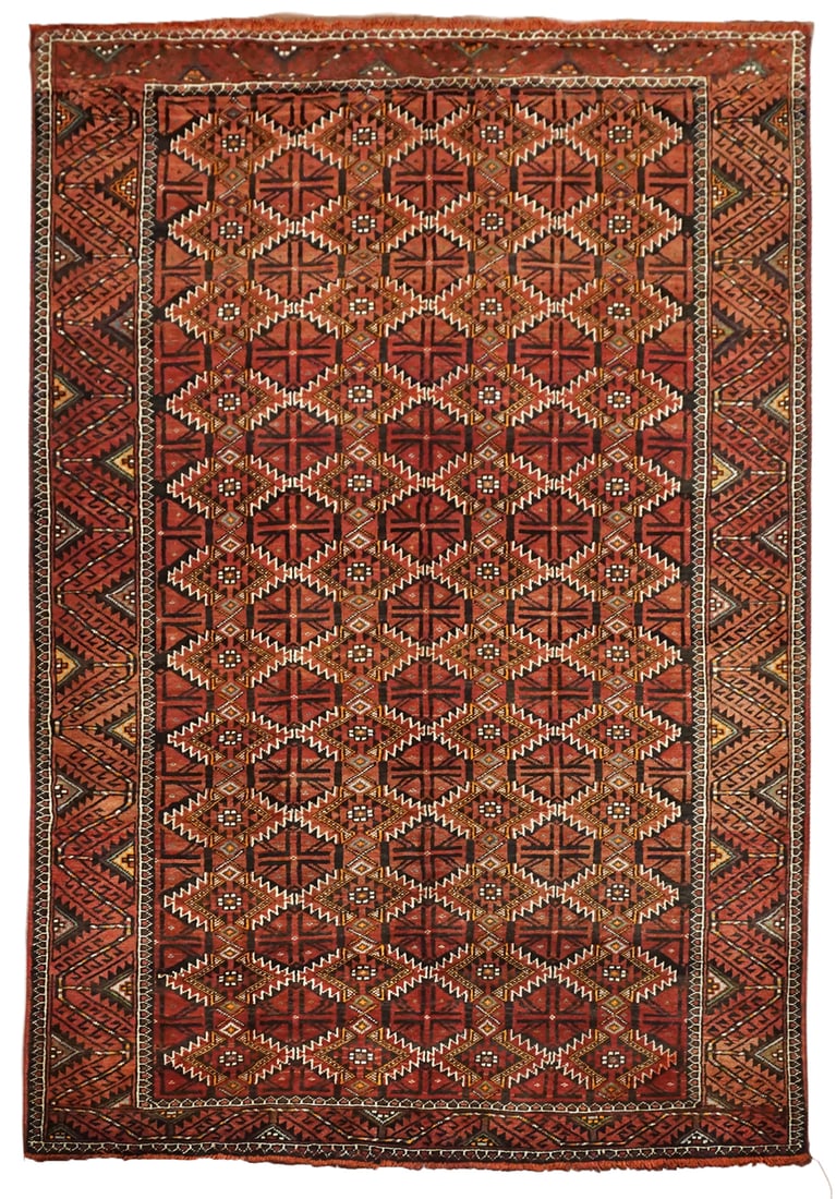 5X10 Tribal Persian Baluchi Gallery Runner, circa 1900: Hand-knotted, abrash wool pile on a cotton foundation. Circa 1900 Dimensions: 5'5" x 10' Origin: Iran Condition: Excellent Field Color: Cherry-Red Border Color: Cherry-Red Accent Colors: Orange, Black