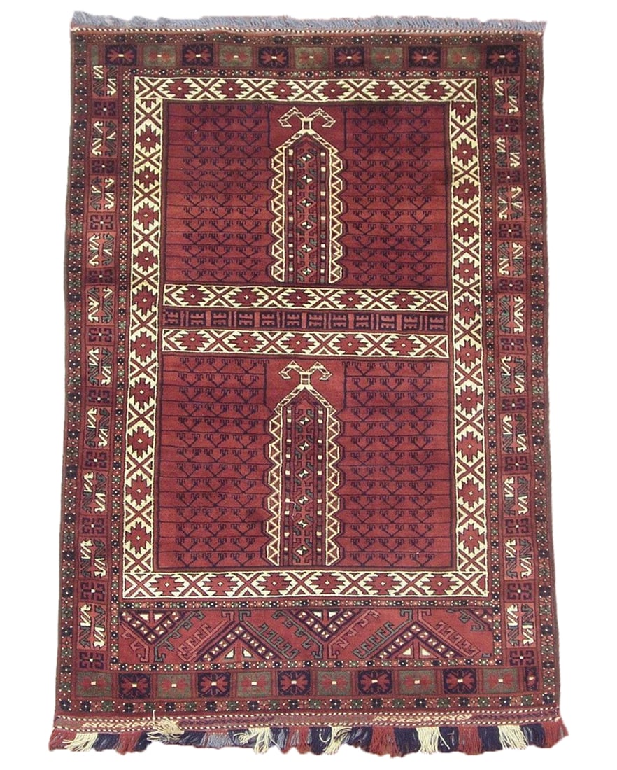 4X6 Fine Hatchli Turkoman Tribal Khal Mohmadi Rug, circa 2000: Hand-knotted wool pile on a wool foundation. Circa 2000 Dimensions: 3'6" x 6' Origin: Afghanistan Condition: Excellent Field Color: Burgundy Border Color: Burgundy Accent Colors: Ivory, Midnight-Blue,