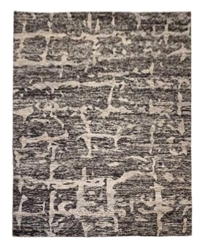 8X10 Black Modern Bamboo Silk: Hand-knotted bamboo silk pile on a cotton foundation. Dimensions: 8'1" x 9'9" Origin: India Field Color: Black Accent Color: Ivory, Gray SKU: 38.15370-6.10.15-8X10-64-J164-FEAT