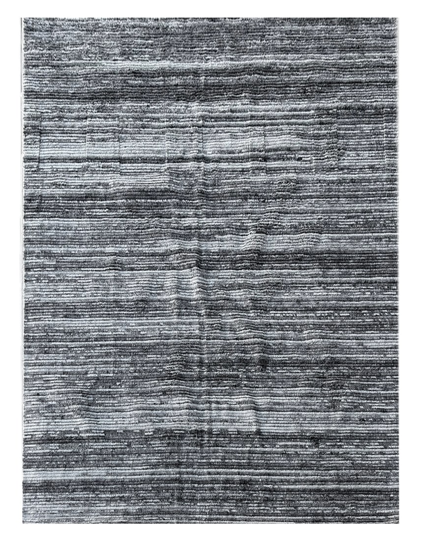 8X10 Modern High-Low Handmade Wool Rug: Handmade, high-low wool on a cotton foundation. Made to Order: Approximately 60 Days Actual lead time will vary depending on size Origin: India Field Color: Multicolored Accent Colors: Off-White, Gray