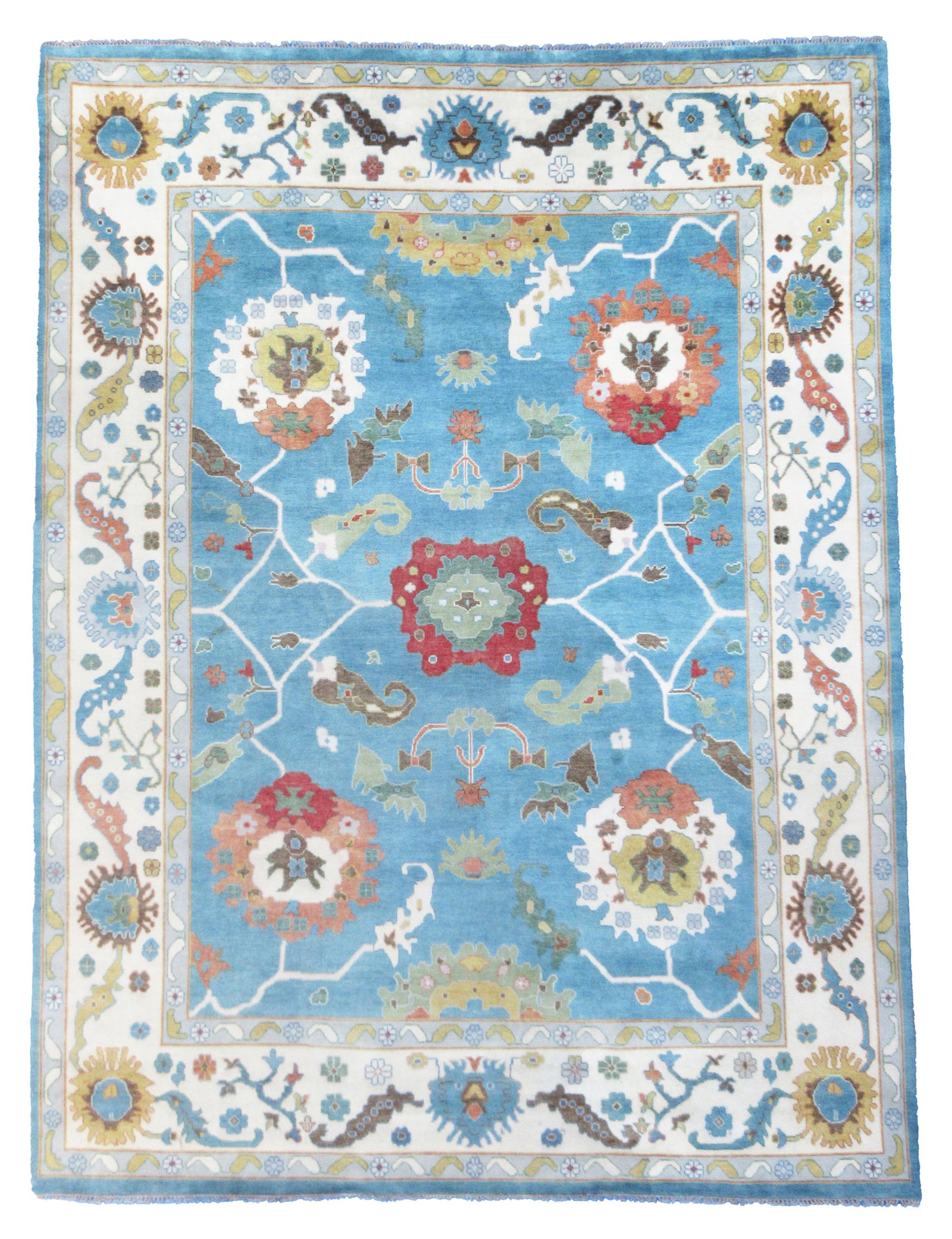 12X16 Blue Oushak Hand-Knotted Wool Rug: 12' x 15'6" Hand-knotted wool pile on a cotton foundation. New Origin: India Field Color: Blue Border Color: Ivory SKU: 89.24-06.22.22-12X16-102-AM176-ETMK