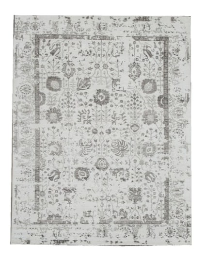 10X14 Modern Fine Wool & Silk Broken Design: Hand-knotted wool & silk pile on a cotton foundation. Dimensions: 10'1" x 14'3" Origin: India Field Color: Silver Border Color: Silver Accent Colors: Charcoal SKU: 84.58-08.13.21-10X14-94-AL149-EAMT