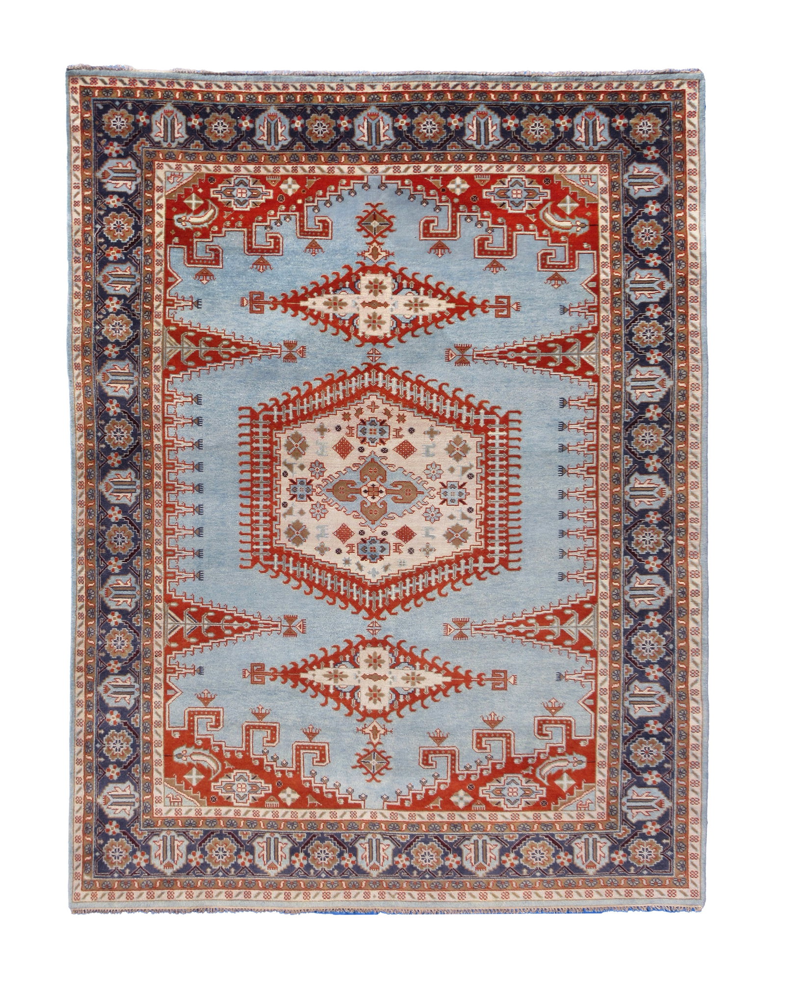 10X14 Serpai Viss Area Rug: Hand-knotted, wool pile on a cotton foundation. Dimensions: 9'10" x 13'9" Origin: India Field Color: Light-Blue Border Color: Blue SKU: 97.28-03.31.23-10X14-109-AP079