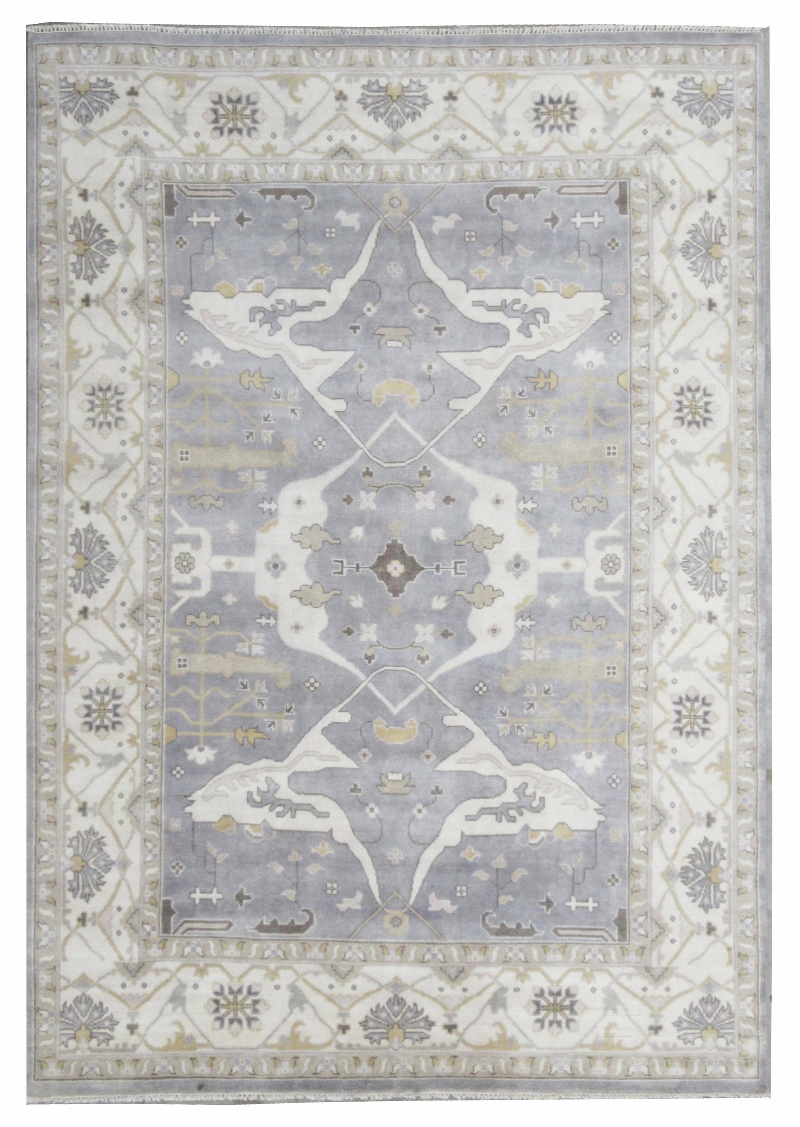 10X14 Oushak Hand-Knotted Wool Rug: Hand-knotted wool pile on a cotton foundation. Dimensions: 9'11" x 13'8" Origin: India Field Color: Gray Border Color: Beige SKU: 84.19-08.13.21-10X14-64-AL110-EAMT