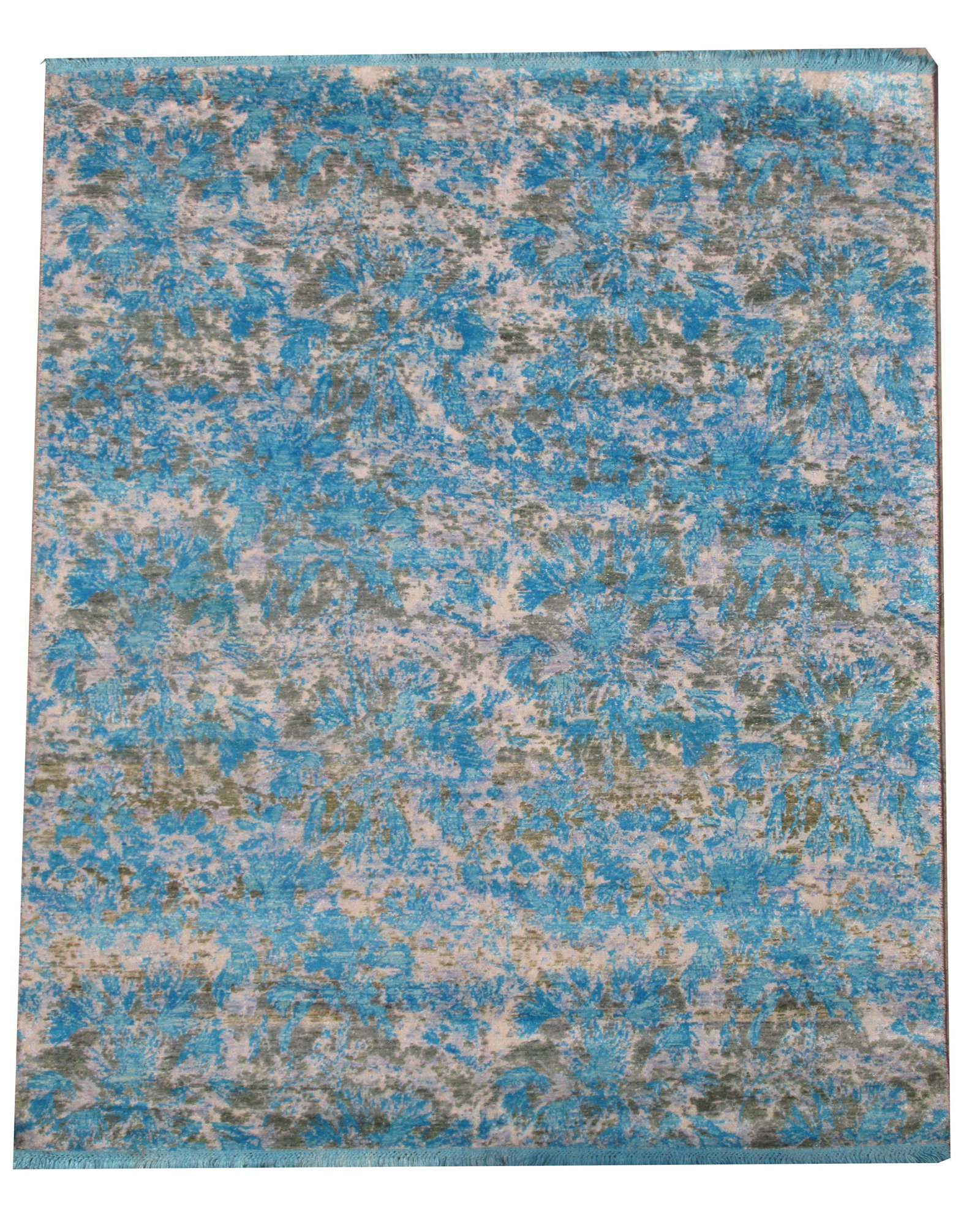 8X10 Oxidized Modern Wool & Silk Area Rug: Hand-knotted wool & silk pile on a cotton foundation. Dimensions: 7'10" x 10'3" Origin: India Field Color: Gray Accent Colors: Blue, Green, Light-Gray SKU: 71.109-08.14.20-