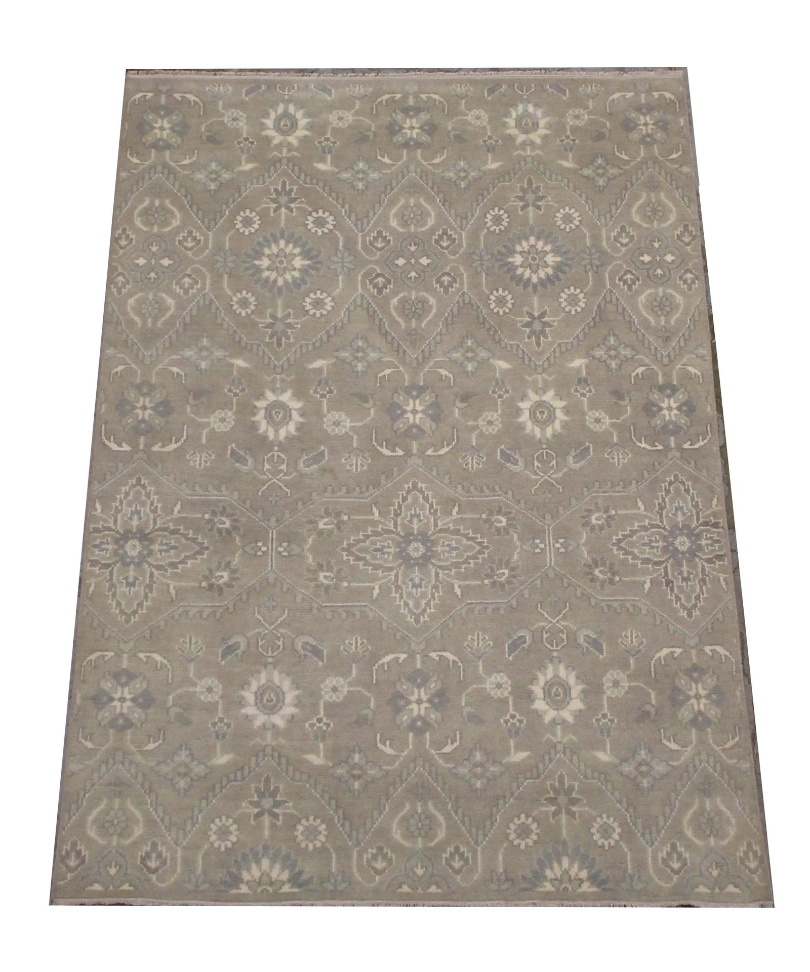 8X10 Gray Modern Hand-Knotted Rug: Hand-knotted wool pile on a cotton foundation. Dimensions: 7'10" x 10' Origin: India Field Color: Silver Accent Colors: Gray, Blue-Gray, Ivory SKU: 71.91-08.14.20-8X10-56-AJ017-MEA