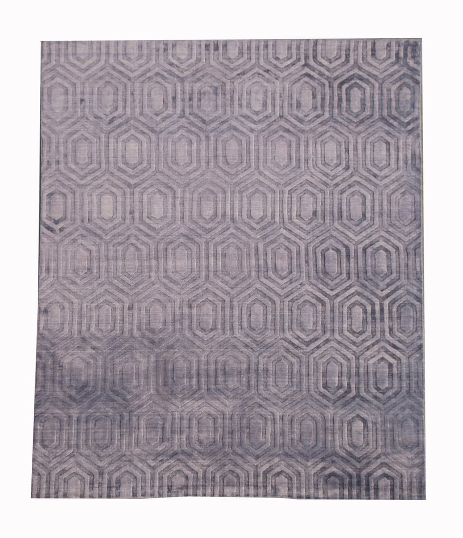 6X9 Modern Purple Handmade Silk Area Rug: Handmade silk pile on a cotton foundation. New Approximate Dimensions: 5'6" x 8'6" Origin: India Field Color: Purple-Blue SKU: 80.86/87/88/97/98-3.24.21-6X9-30-AK123